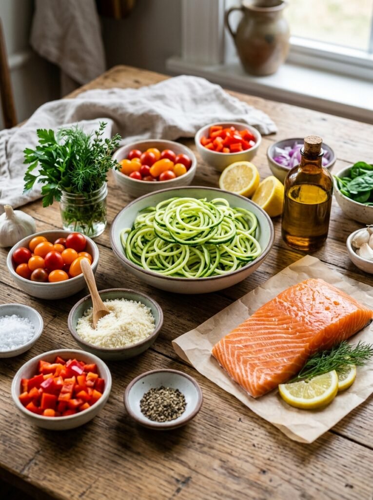 Easy High Protein Salmon Zucchini Noodle Bowls 2 Salmon zucchini noodle ingredien… 202605112333