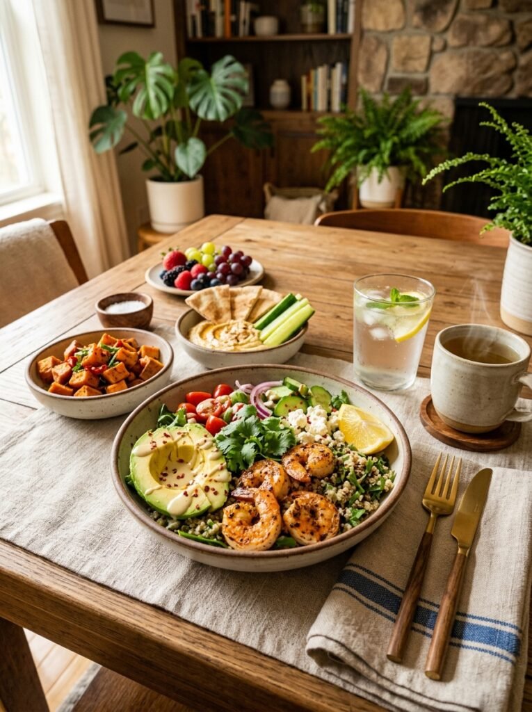 High Protein Shrimp Lemon Avocado Lunch Bowl 15 Shrimp avocado lunch bowl setup 202605092308