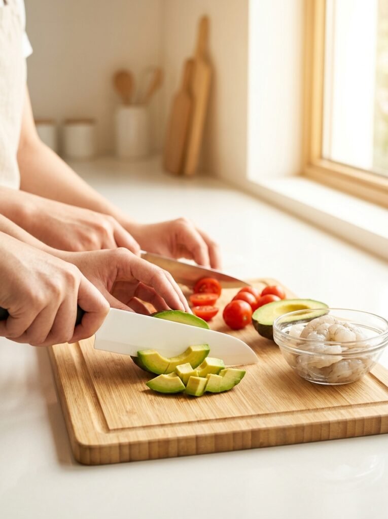 Shrimp avocado taco salad process 202605031327
