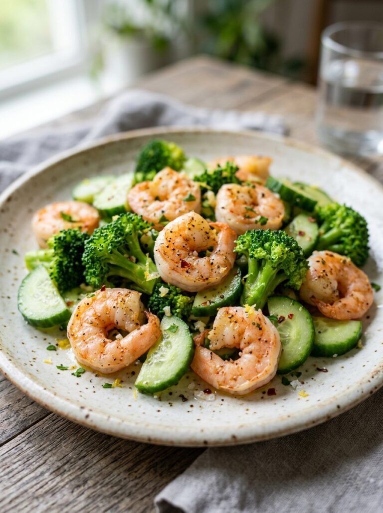 Shrimp broccoli cucumber plate 202606081448