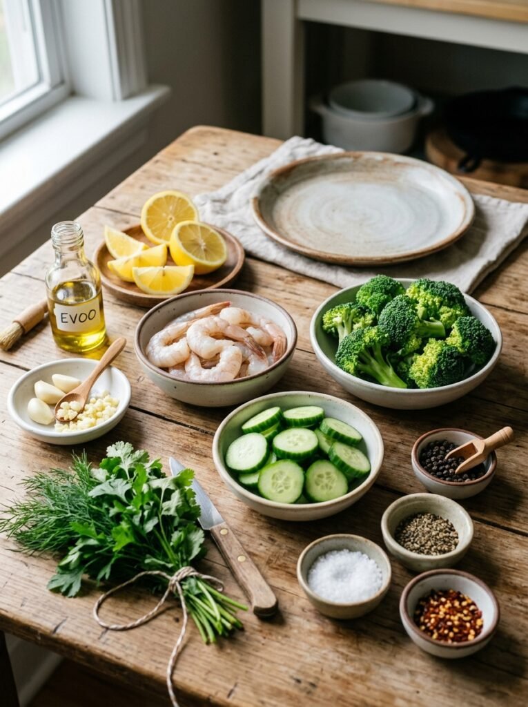 Shrimp broccoli cucumber plate i… 202606081448