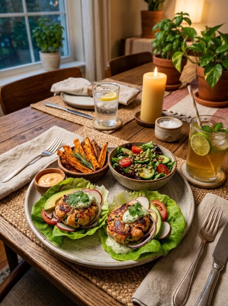 Shrimp burger lettuce wraps setup 202605141519