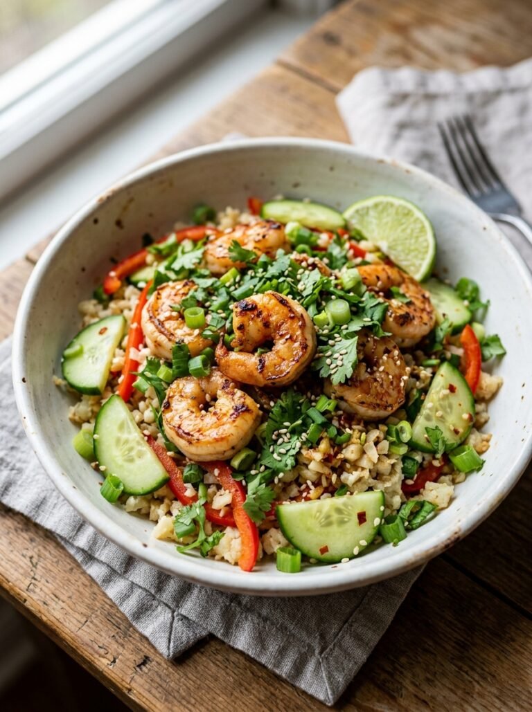 High Protein Low Calorie Shrimp Cauliflower Cucumber Bowl 17 Shrimp cauliflower cucumber bowl 202606031540