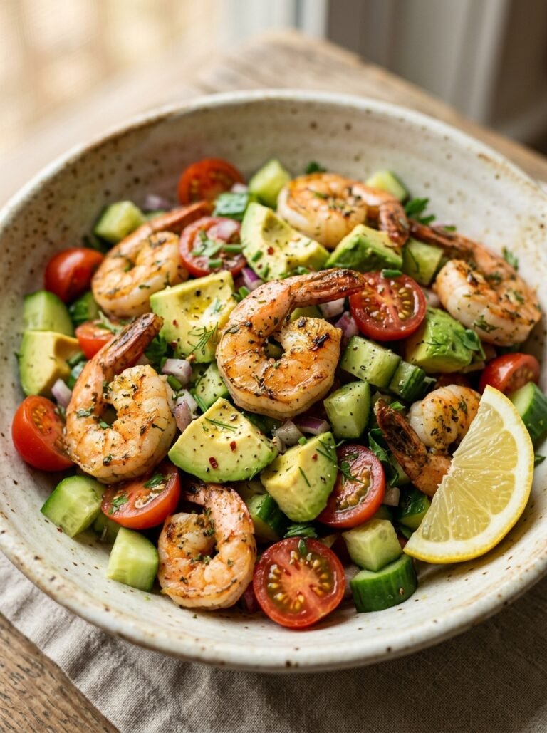 high protein shrimp cucumber avocado dinner salad 17 Shrimp cucumber avocado salad 202605091354