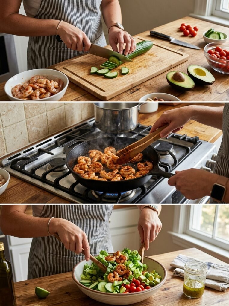 high protein shrimp cucumber avocado dinner salad 14 Shrimp cucumber avocado salad pr… 202605091354
