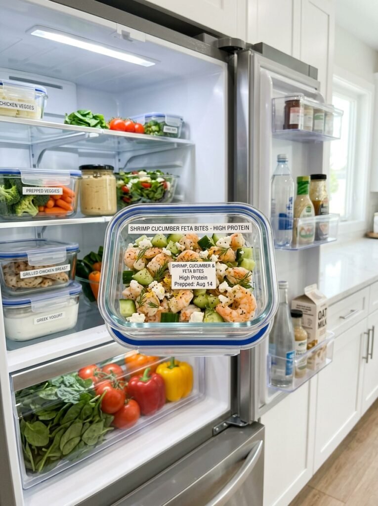 Shrimp cucumber feta bites fridge 202606021346