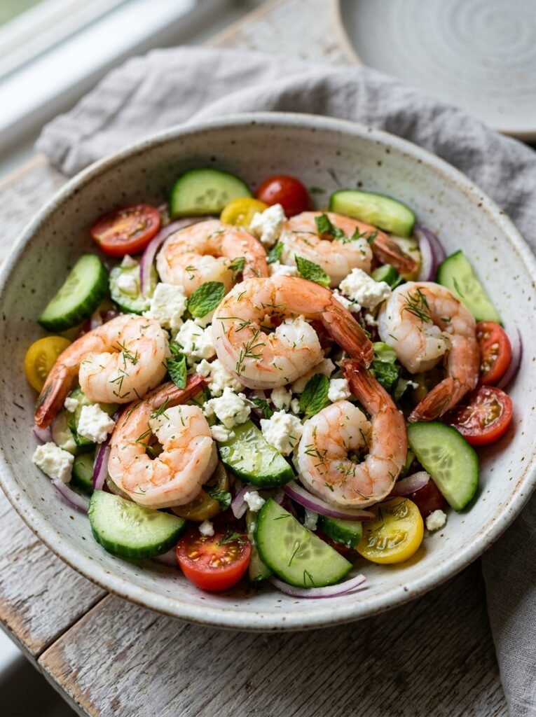 High Protein Low Calorie Shrimp Cucumber Feta Salad 12 Shrimp cucumber feta salad 202605222338
