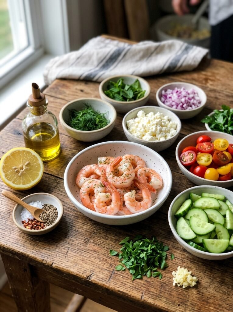 High Protein Low Calorie Shrimp Cucumber Feta Salad 13 Shrimp cucumber feta salad ingre… 202605222338