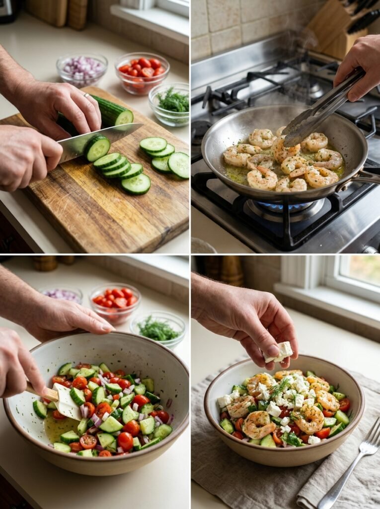 High Protein Low Calorie Shrimp Cucumber Feta Salad 14 Shrimp cucumber feta salad process 202605222338