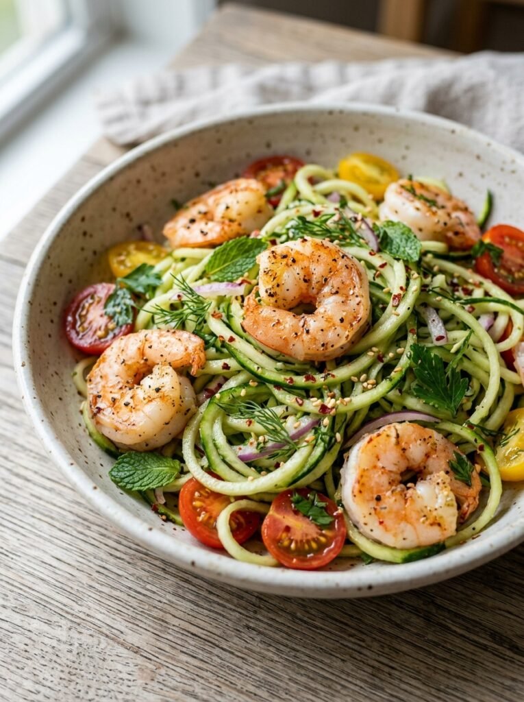 high protein shrimp cucumber noodle dinner salad 12 Shrimp cucumber noodle salad 202606091318