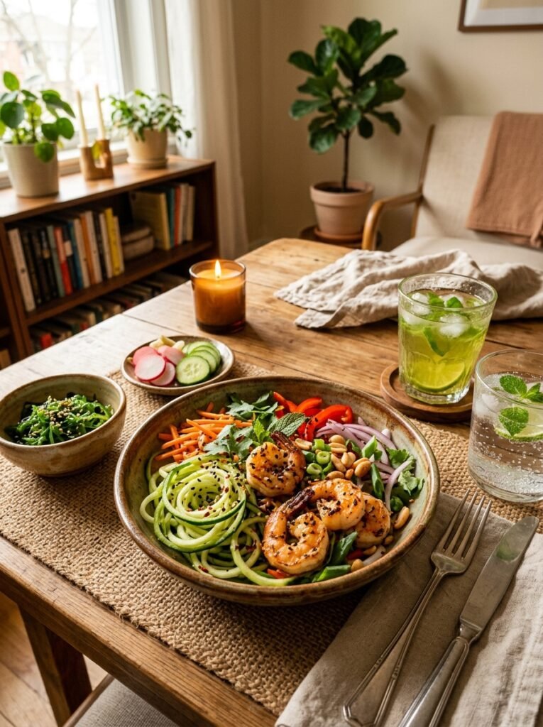 High Protein Low Calorie Shrimp Cucumber Noodle Salad 15 Shrimp cucumber noodle salad setup 202605061427