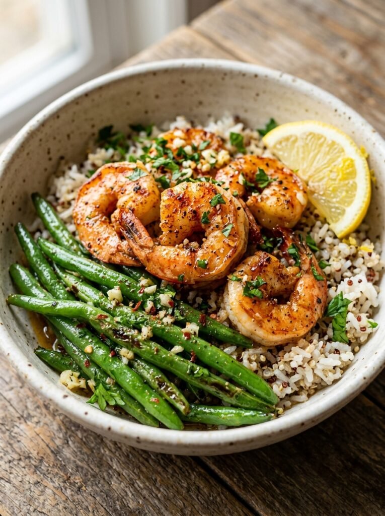 High Protein Lemon Garlic Shrimp Green Bean Bowl 12 Shrimp green bean bowl 202605141500