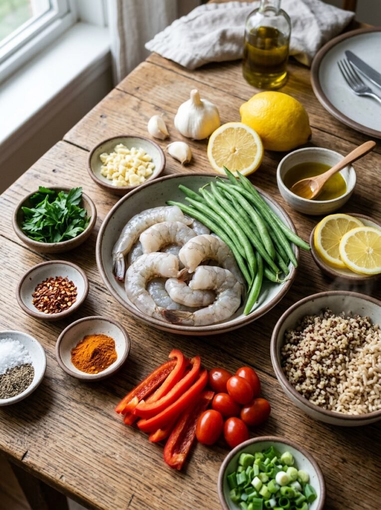 High Protein Lemon Garlic Shrimp Green Bean Bowl 13 Shrimp green bean bowl ingredients 202605141500