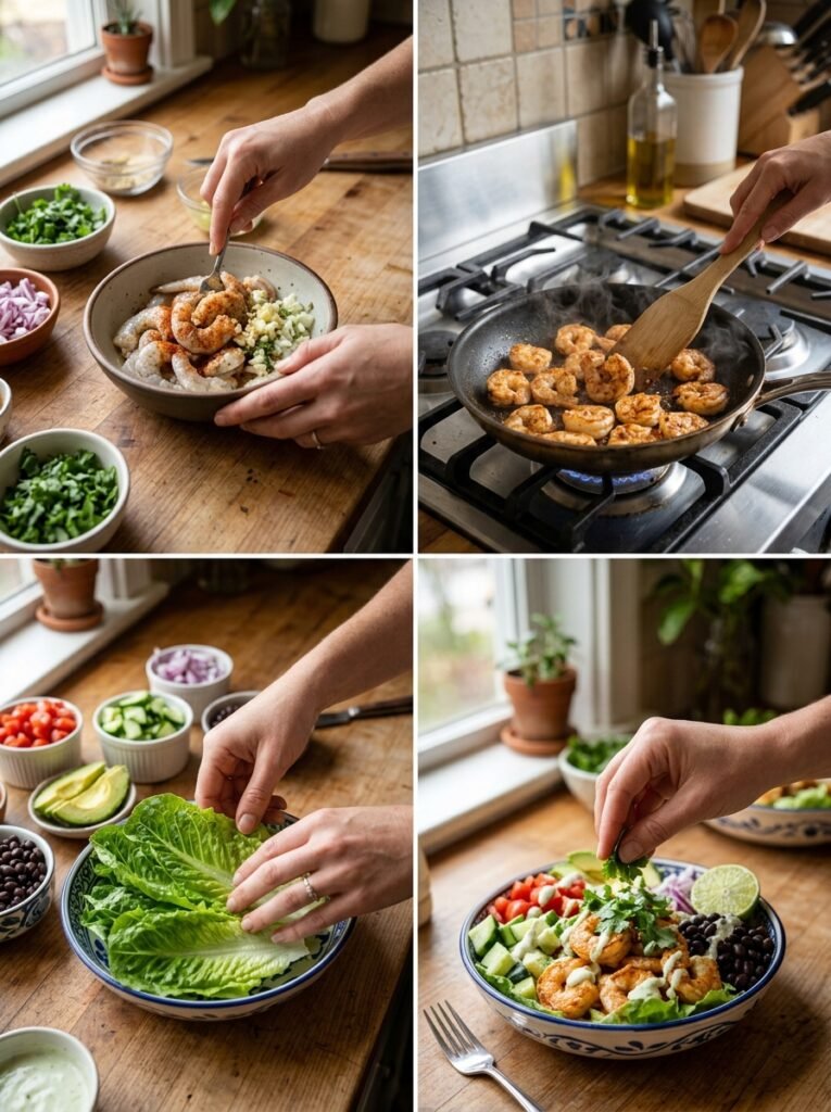 High Protein Low Calorie Shrimp Lettuce Burger Bowl 14 Shrimp lettuce burger bowl process 202606111300