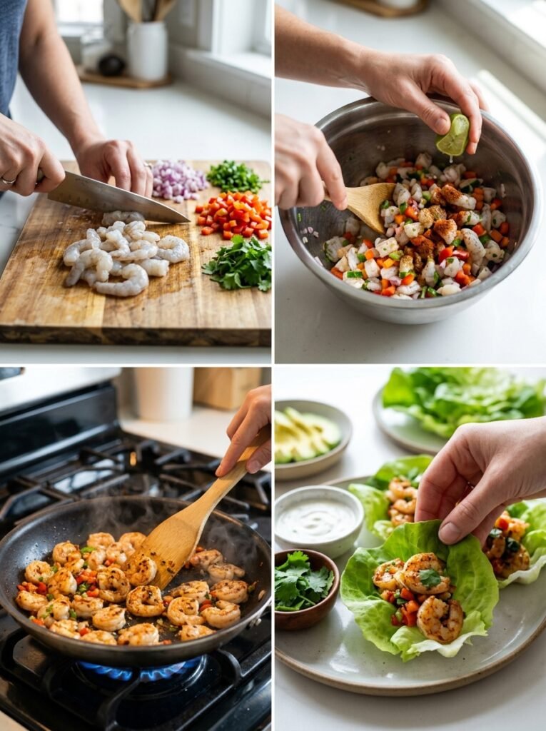 Shrimp lettuce taco cups cooking 202605031308