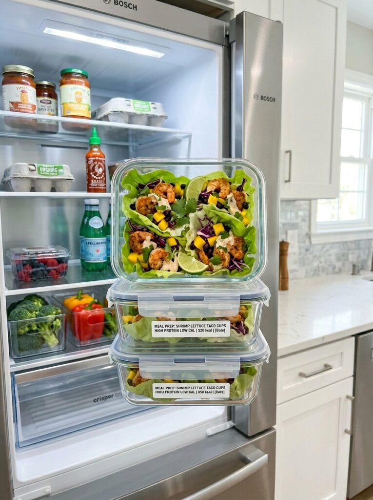 Shrimp lettuce taco cups fridge 202605031309