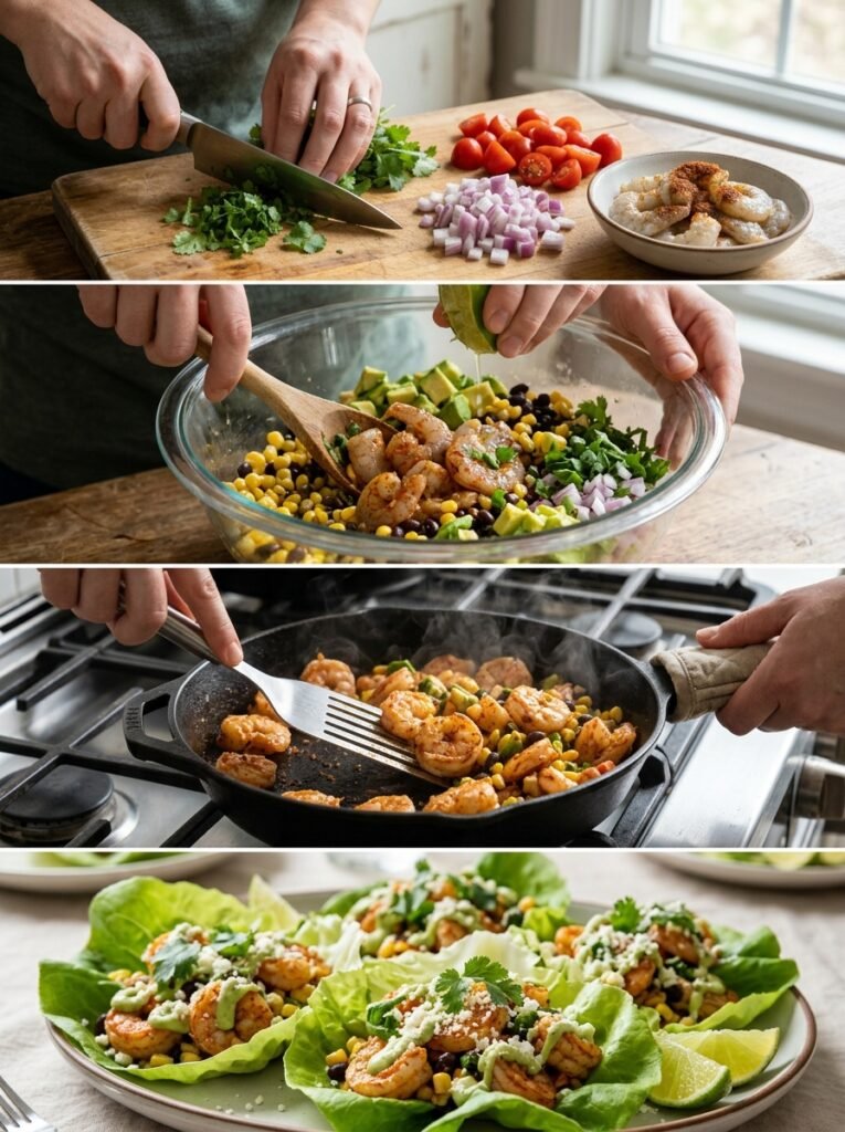 high protein shrimp taco lettuce dinner cups 14 Shrimp taco lettuce cups cooking 202605061422