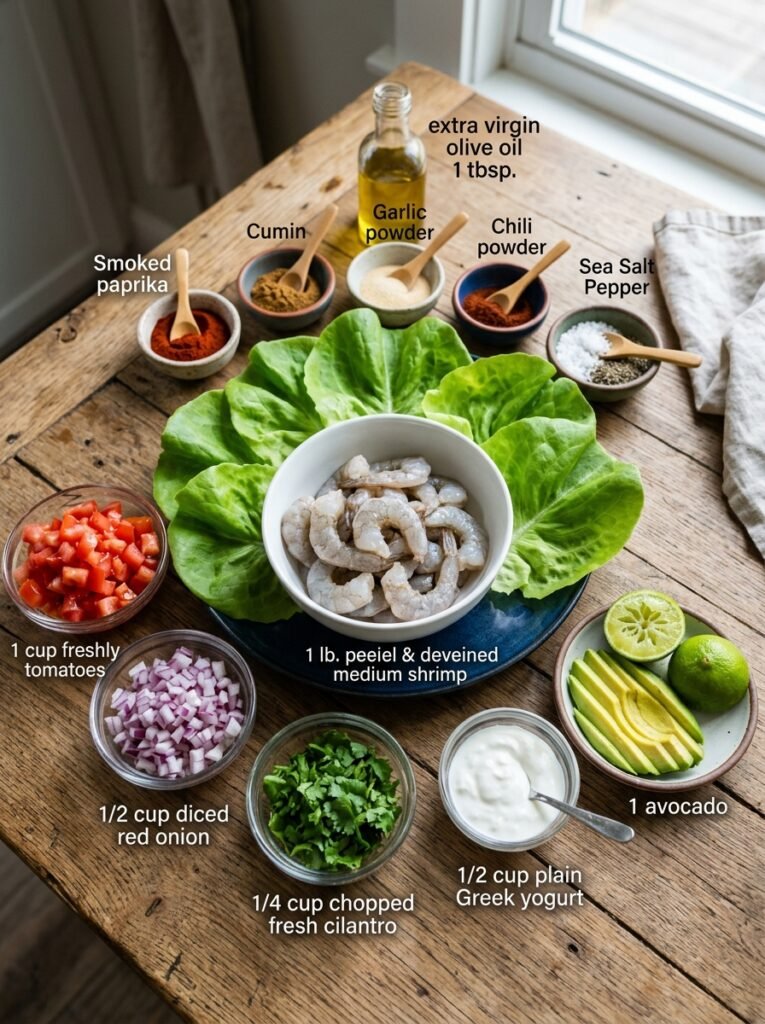 high protein shrimp taco lettuce dinner cups 13 Shrimp taco lettuce cups ingredi… 202605061422