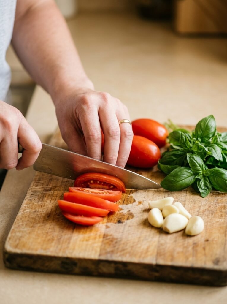easy high protein shrimp tomato basil skillet 14 Shrimp tomato basil skillet cooking 202605120001