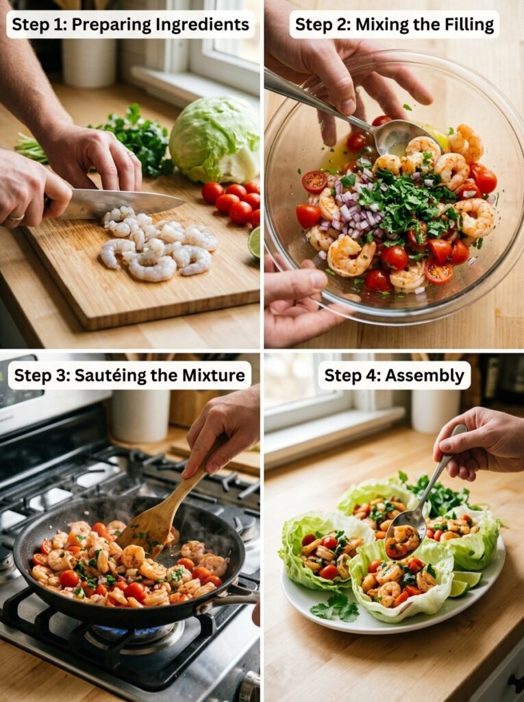 High Protein Low Calorie Shrimp Tomato Lettuce Cups 14 Shrimp tomato lettuce cups cooking 202605151914