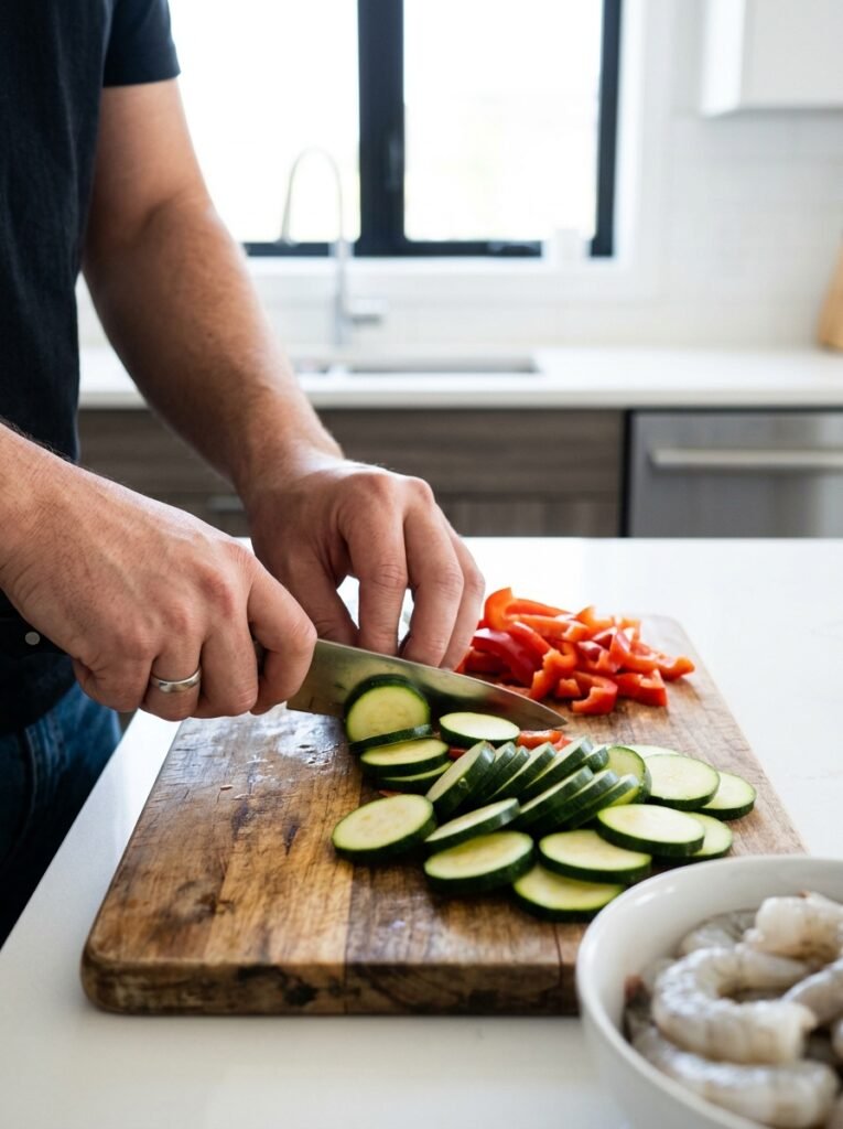 High Protein Low Calorie Shrimp Zucchini Fajita Plate 14 Shrimp zucchini fajita cooking p… 202605242300