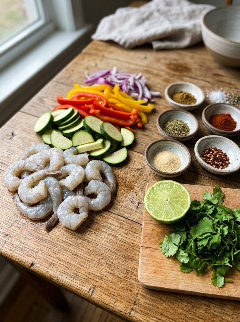 High Protein Low Calorie Shrimp Zucchini Fajita Plate 13 Shrimp zucchini fajita ingredien… 202605242256