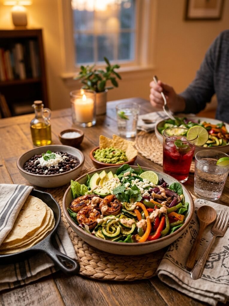 Shrimp zucchini fajita salad setup 202606091355