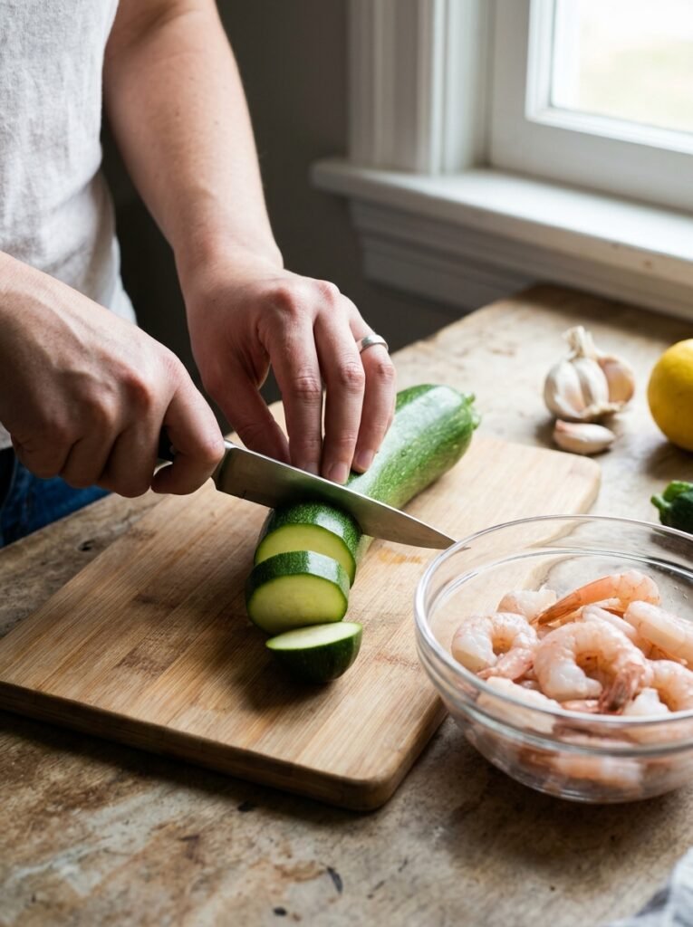 easy high protein shrimp zucchini pasta bowls 14 Shrimp zucchini pasta cooking pr… 202605181347