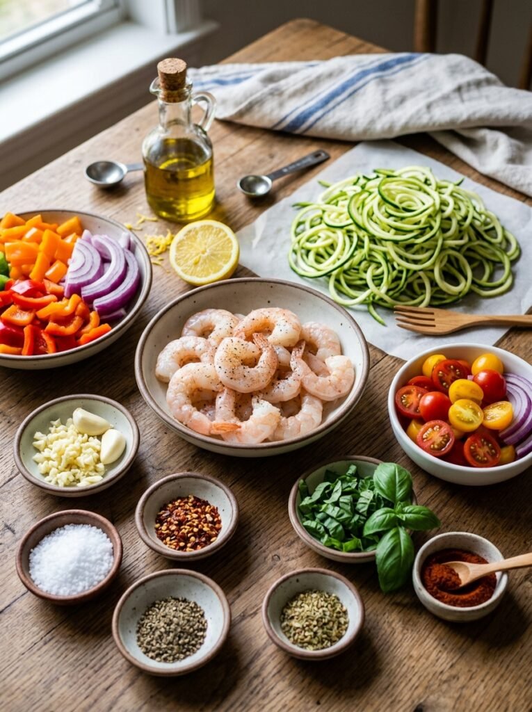 easy high protein shrimp zucchini pasta bowls 13 Shrimp zucchini pasta ingredient… 202605181347