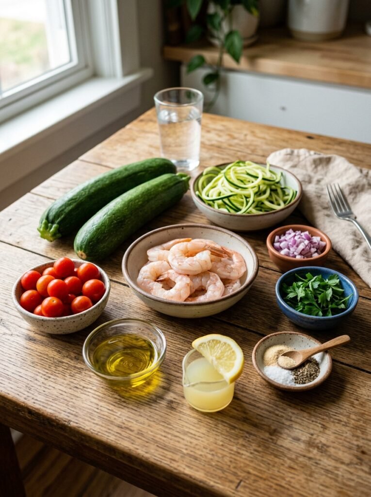 High Protein Shrimp Zucchini Ribbon Lunch Salad 13 Shrimp zucchini salad ingredient… 202606021333