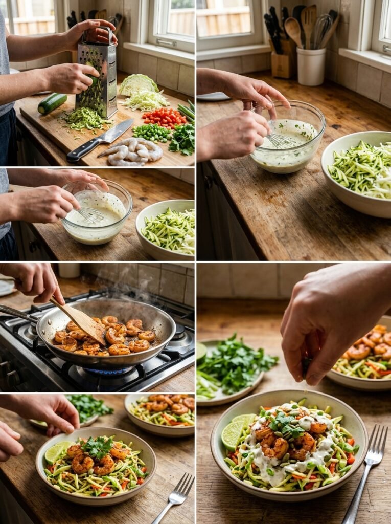 High Protein Low Calorie Shrimp Zucchini Slaw Bowl 14 Shrimp zucchini slaw bowl process 202605081733