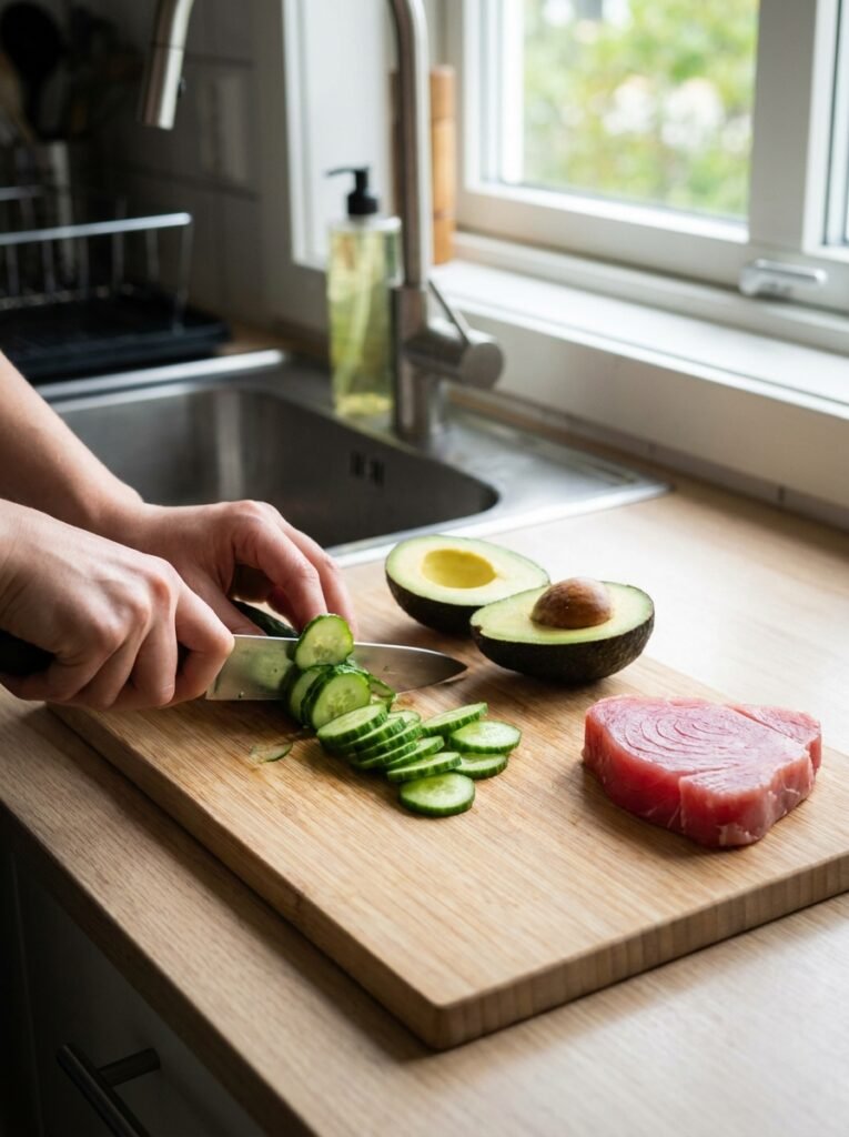 high protein grilled tuna avocado cucumber salad 14 Tuna avocado cucumber salad cooking 202605132111