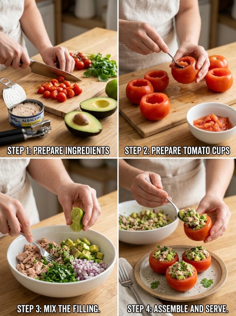 Easy High Protein Tuna Avocado Tomato Cups 14 Tuna avocado tomato cups cooking 202605051503