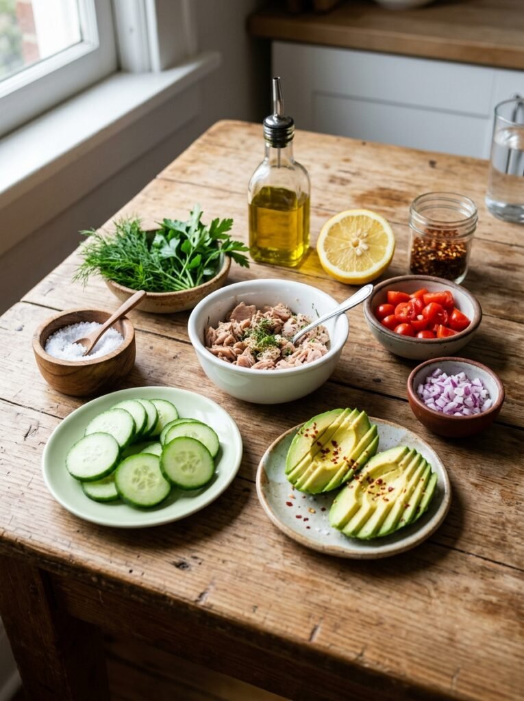 High Protein Tuna Cucumber Avocado Lunch Stack 13 Tuna cucumber avocado lunch stack 202606041446