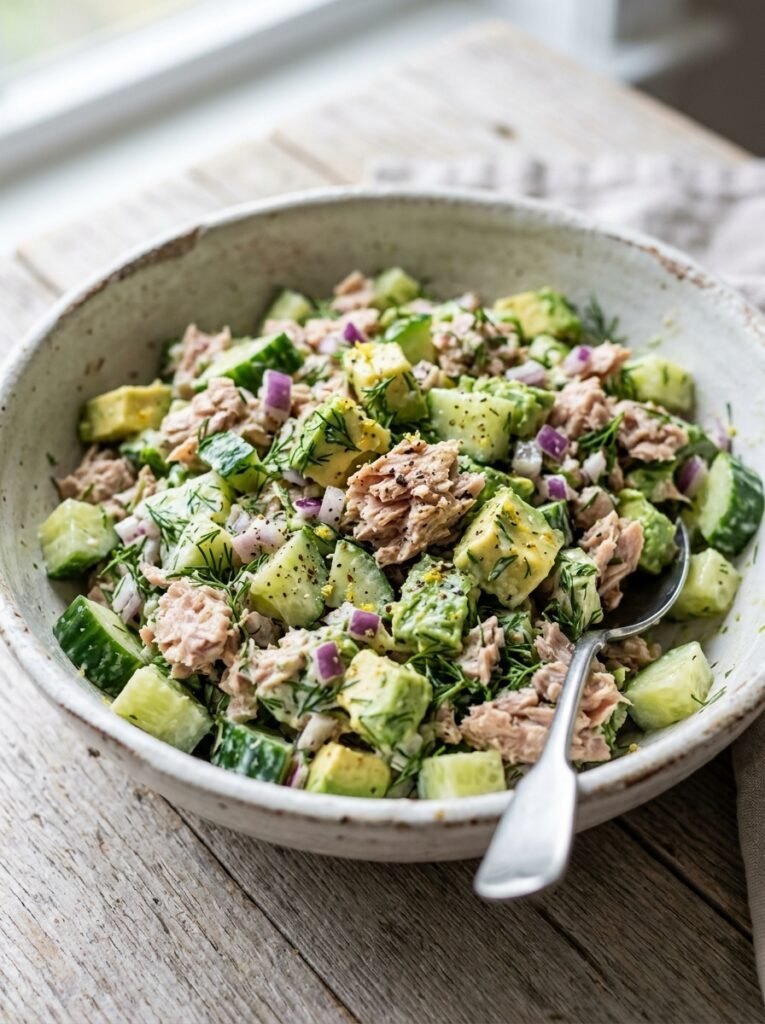 High Protein Low Calorie Tuna Cucumber Avocado Salad 12 Tuna cucumber avocado salad 202605242227