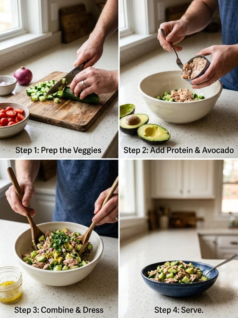 High Protein Low Calorie Tuna Cucumber Avocado Salad 14 Tuna cucumber avocado salad process 202605242227