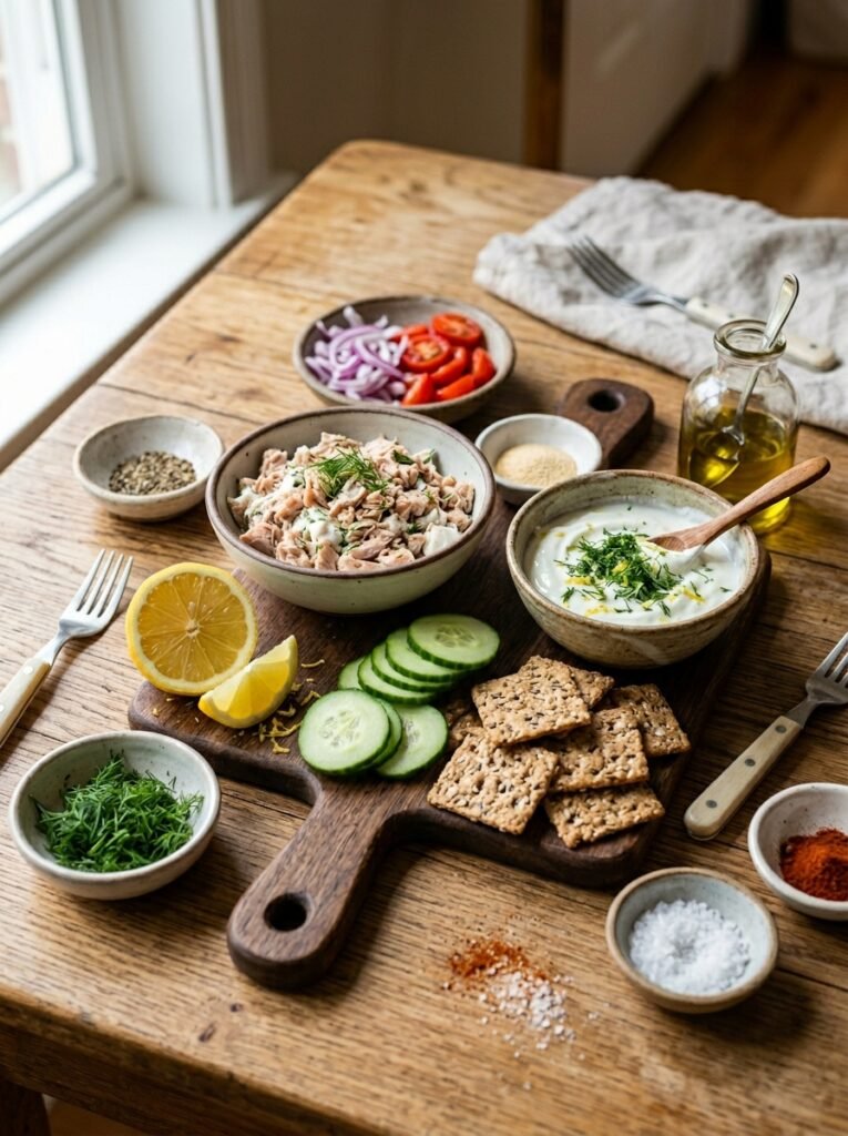 high protein tuna cucumber cracker bites 13 Tuna cucumber cracker bites ingr… 202605081658