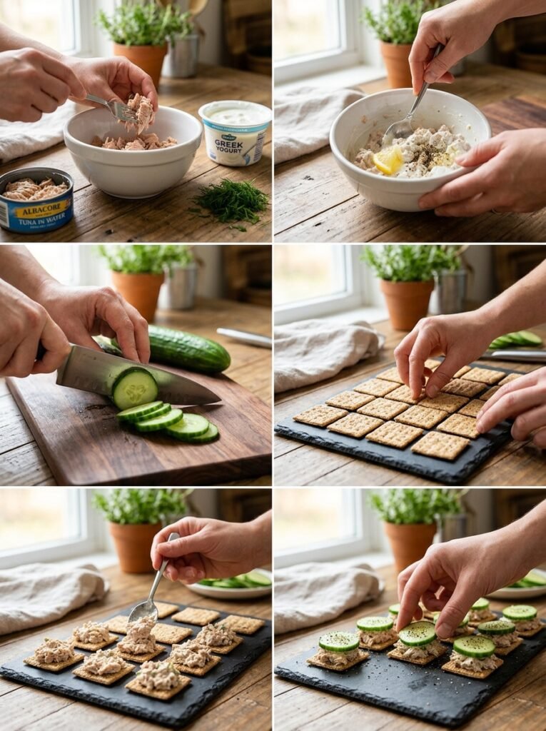 high protein tuna cucumber cracker bites 14 Tuna cucumber cracker bites process 202605081655