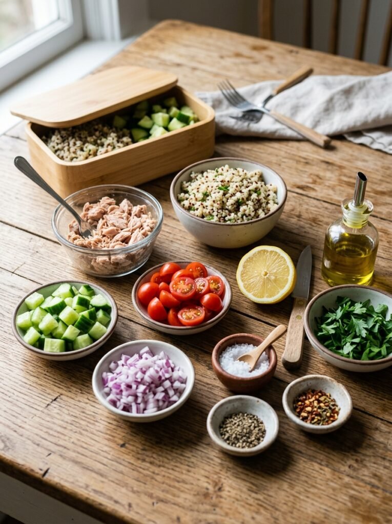 Tuna cucumber quinoa lunch box 202605061510