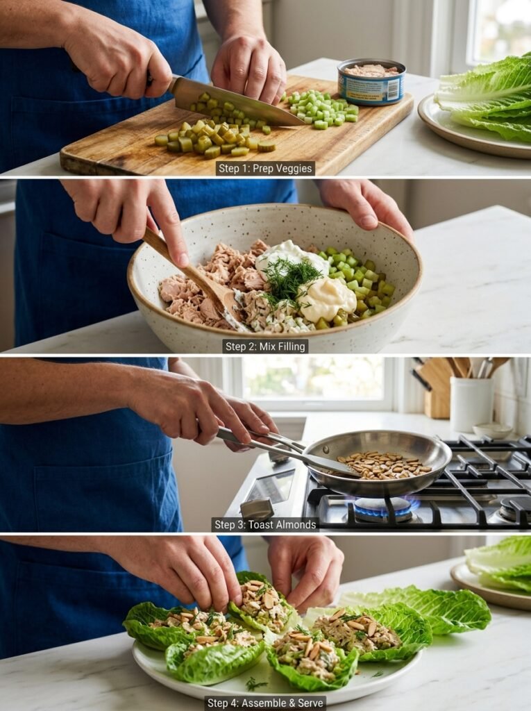 High Protein Tuna Pickle Lettuce Cups 14 Tuna pickle lettuce cups cooking 202605311306