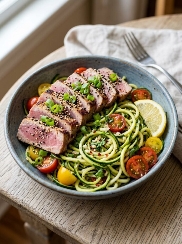 High Protein Tuna Steak Zucchini Noodle Plate 12 Tuna steak zucchini noodle plate 202605281518