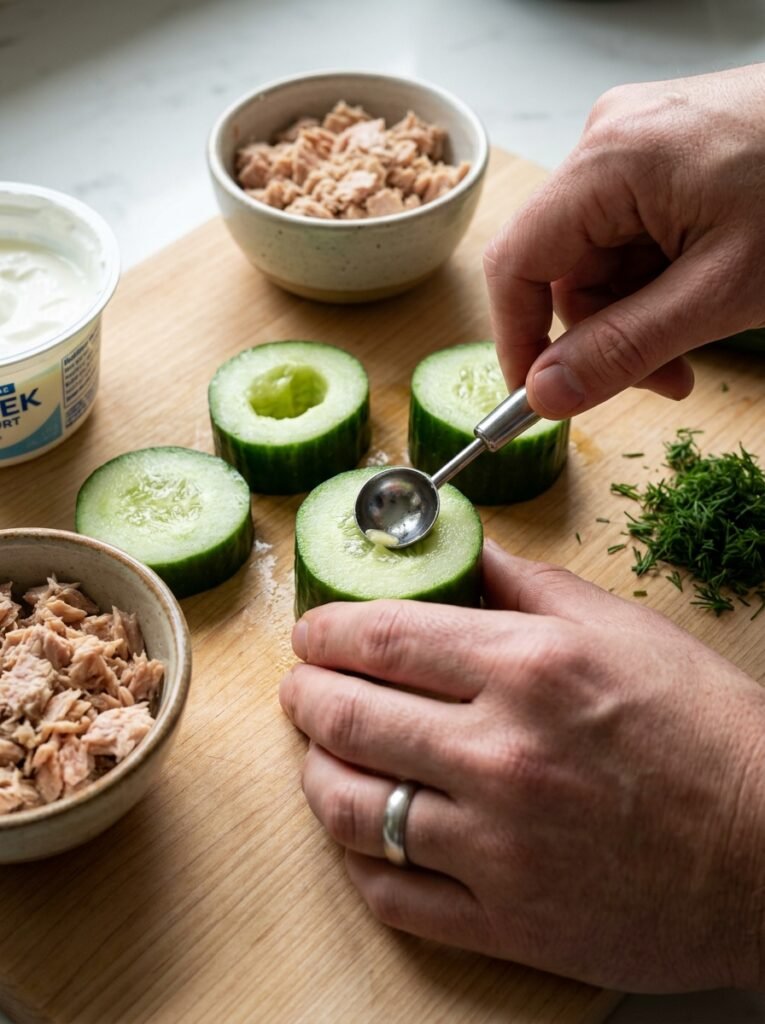 Tuna stuffed cucumber cooking pr… 202605230002
