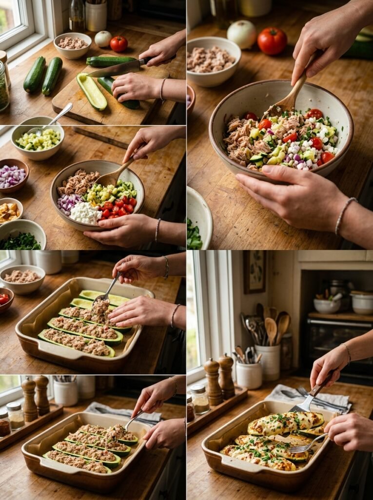 High Protein Low Calorie Tuna Zucchini Boats 14 Tuna zucchini boats cooking process 202605181259