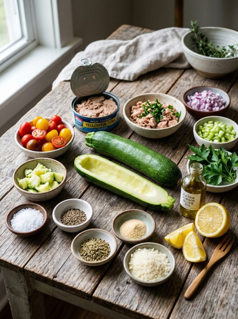 High Protein Low Calorie Tuna Zucchini Boats 13 Tuna zucchini boats ingredients … 202605181257