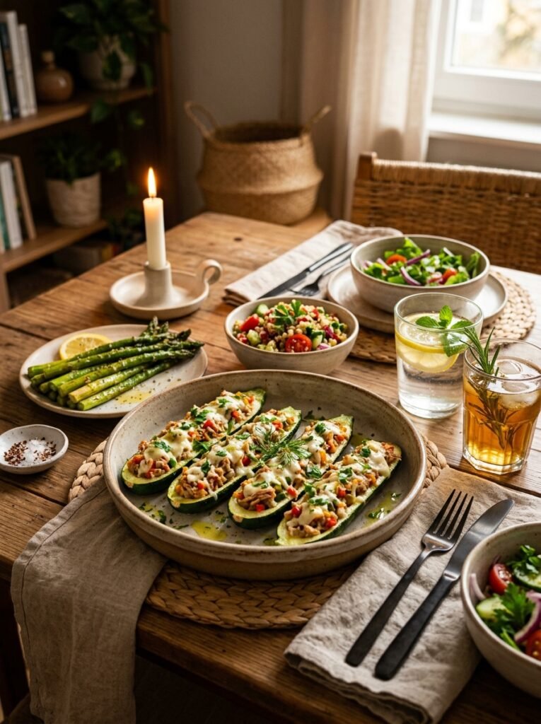 High Protein Low Calorie Tuna Zucchini Boats 15 Tuna zucchini boats side dishes 202605181259