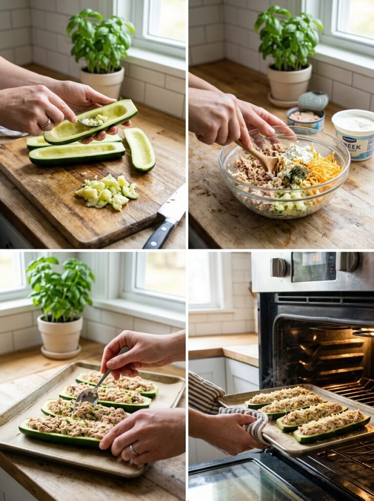 High Protein Tuna Zucchini Lunch Boats 3 Tuna zucchini lunch boats cooking 202605242234