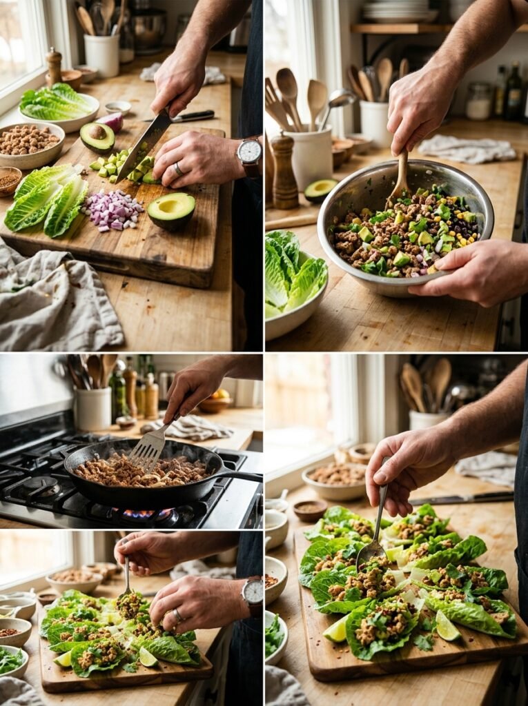 Turkey avocado lettuce cups cooking 202605242244