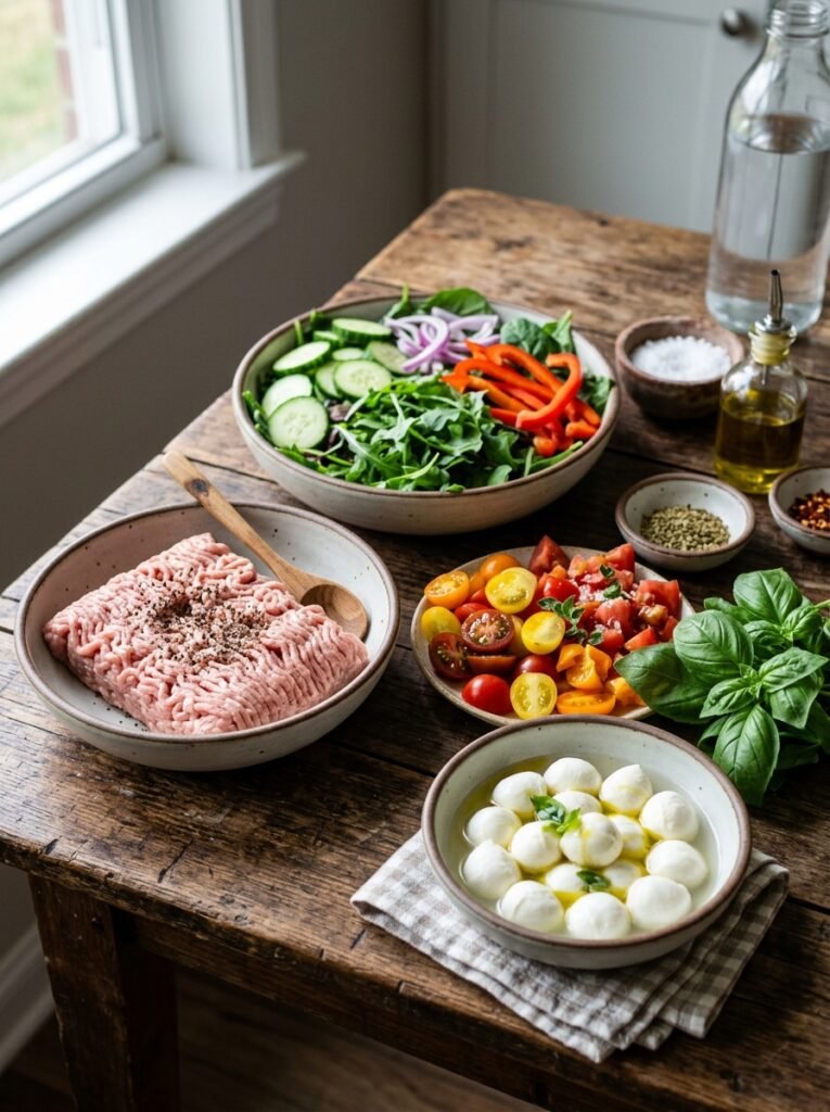 high protein turkey caprese burger salad 13 Turkey caprese burger salad ingr… 202605152030