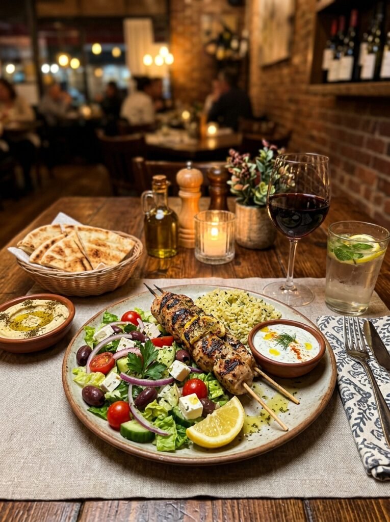 Turkey kebab greek salad plate 202605202257