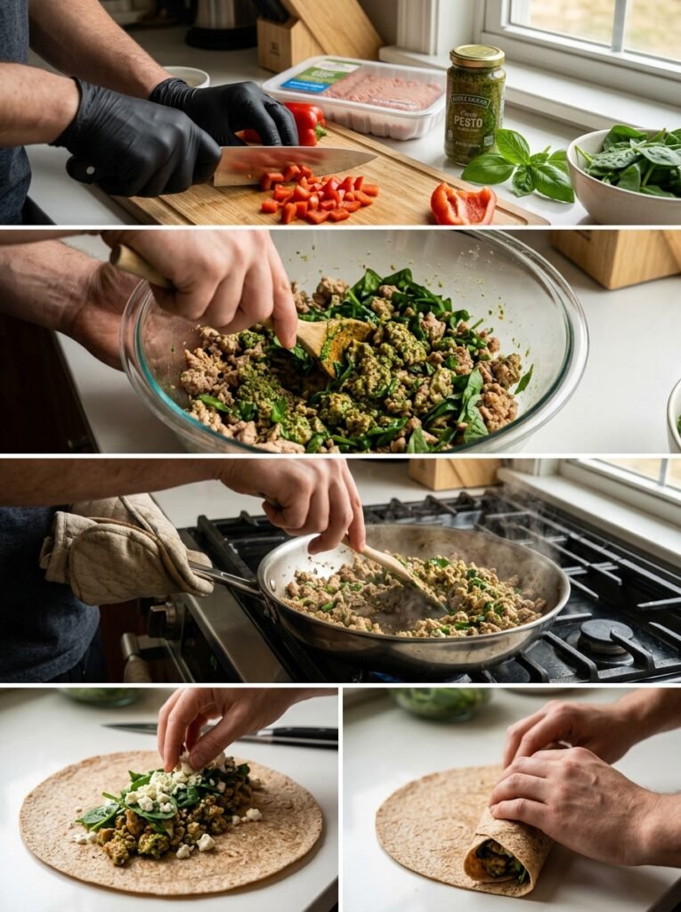 High Protein Turkey Pesto Protein Wrap: A Homemade Recipe for a Healthy Meal 14 Turkey pesto protein wrap cooking 202605051455